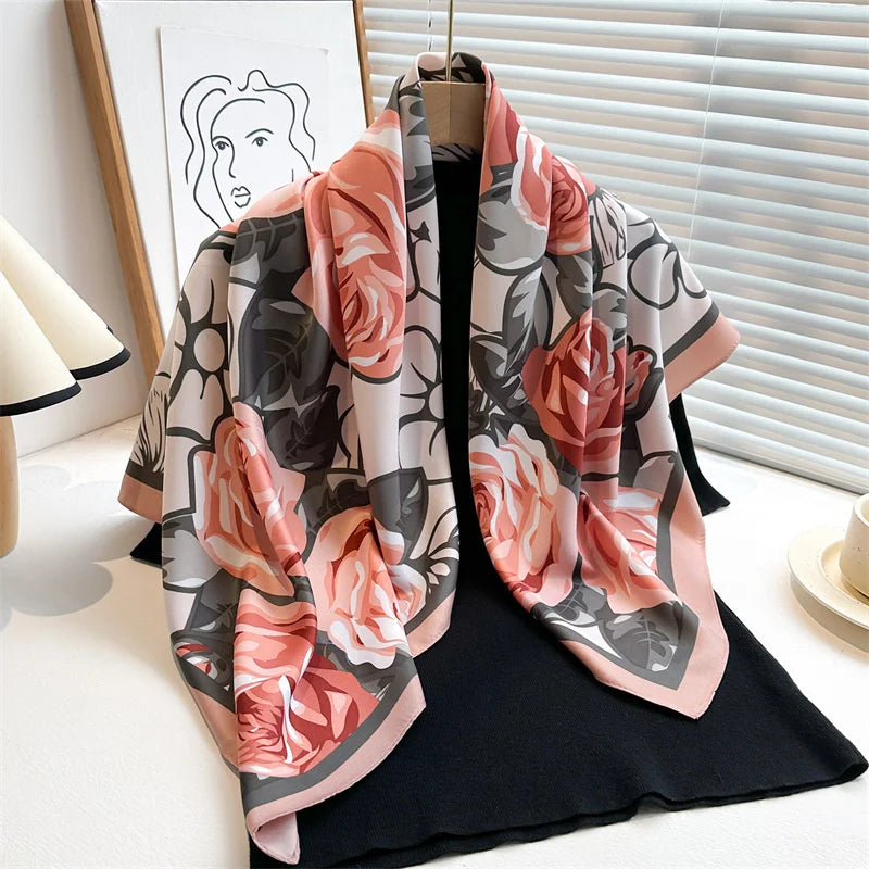 Elegante 90x90cm Twill Zijde-gevoel Vierkante Sjaal voor Dames - Luxe Haar Boomprint Hoofddoek, Sjaal en Nek Sjaal, Perfect voor Hijab of Bandana-stijl!