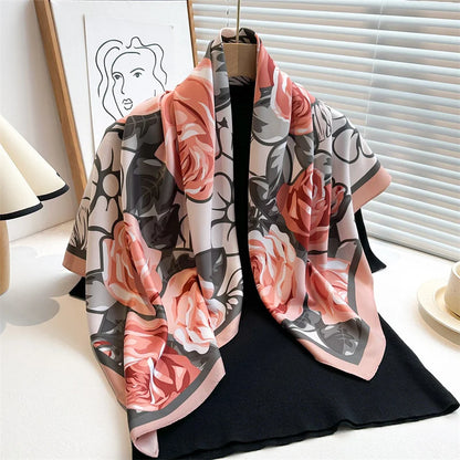 Elegante 90x90cm Twill Zijde-gevoel Vierkante Sjaal voor Dames - Luxe Haar Boomprint Hoofddoek, Sjaal en Nek Sjaal, Perfect voor Hijab of Bandana-stijl!
