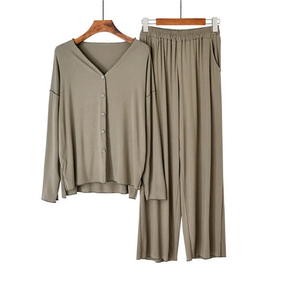 Gezellige en Chique Dames 2-delige Winter Loungewear Set - Stijlvolle Lange Mouwen Pyjama en Zachte Cardigan voor Ontspanning in Lente en Herfst