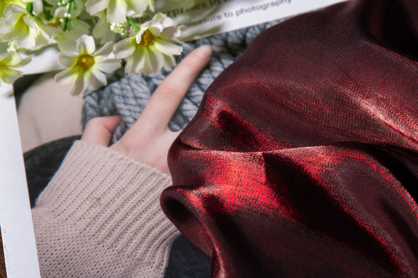 Wine Red Shimmer Fabric 150cm Wide Glazed Silk Look Fabric for Party Dress Sewing DIY Apparel Supplies