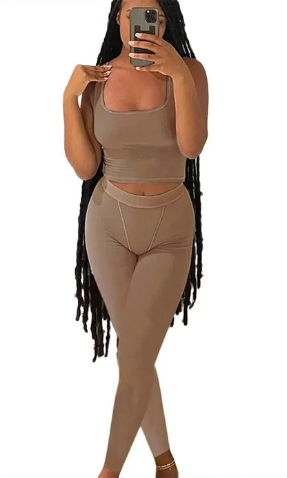 Chique Geribbelde 2-delige Zomer Lounge Set voor Vrouwen: Comfortabele Top & Rekbare Leggings Combinatie