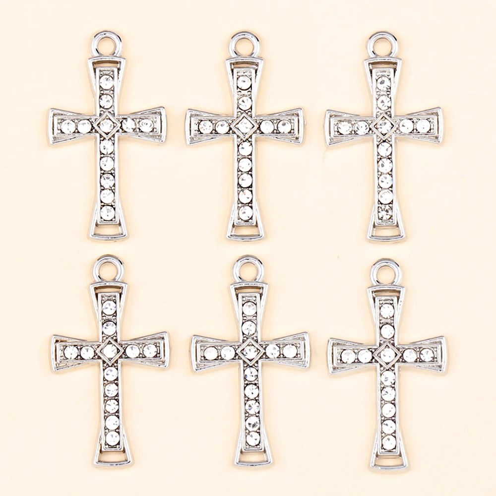 Crystal Cross Charms Gold Silver Crucifix Jewelry Making Supply