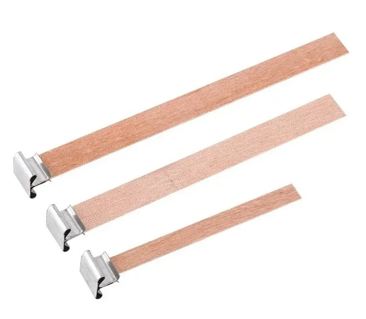 Wooden Candle Wicks with Metal Base Holders Flat Wood Wick Cores for DIY Soy Wax Candle Making