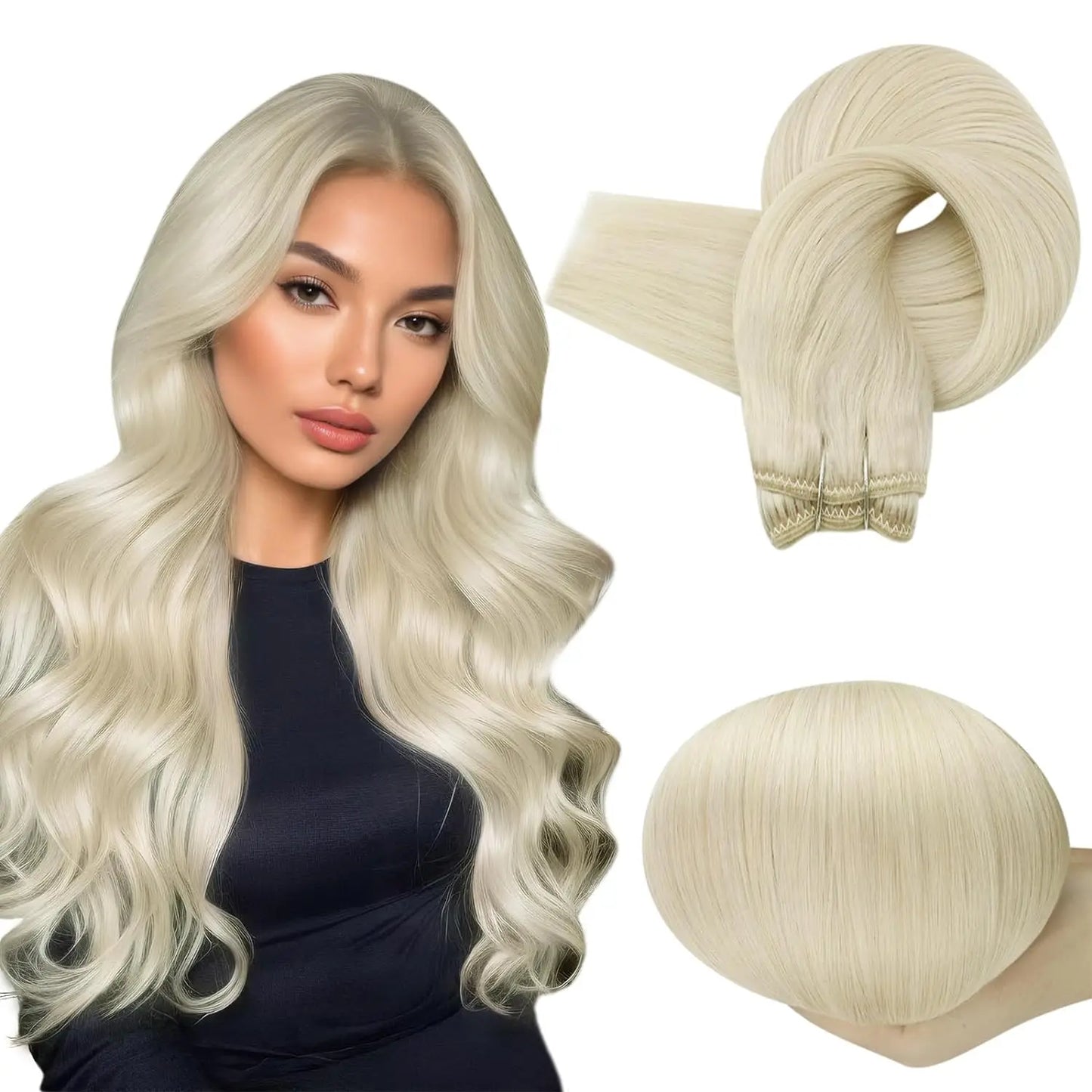 Verander Je Uiterlijk met Full Shine Ombre Blonde Menselijk Haar Weft Extensions - Zijdeachtig Steil 100g Remy Skin Dubbele Weft Bundels voor een Perfecte Salonafwerking!