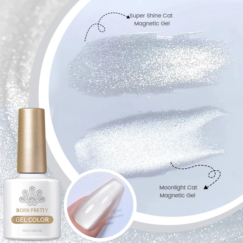 Betoverende Zilveren Maanlicht Kat Magnetische Gel Nagellak - Witte Licht Sprankelende Glitter, Semi- Permanente Nagellak (10ml)