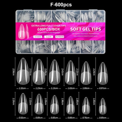 Elegante Amandel Franse Coffin Zachte Gel Nepvalse Nageltips - Volledige Bedekking Semi-Matte Extensions voor een Gepolijst Uiterlijk