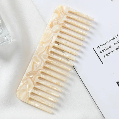 Vibrante Koreaanse Ontwerp Breed-Tand Haarkam - Antistatische Acetaten Haarborstel voor Moeiteloos Stylen en Ontspannende Hoofdmassage
