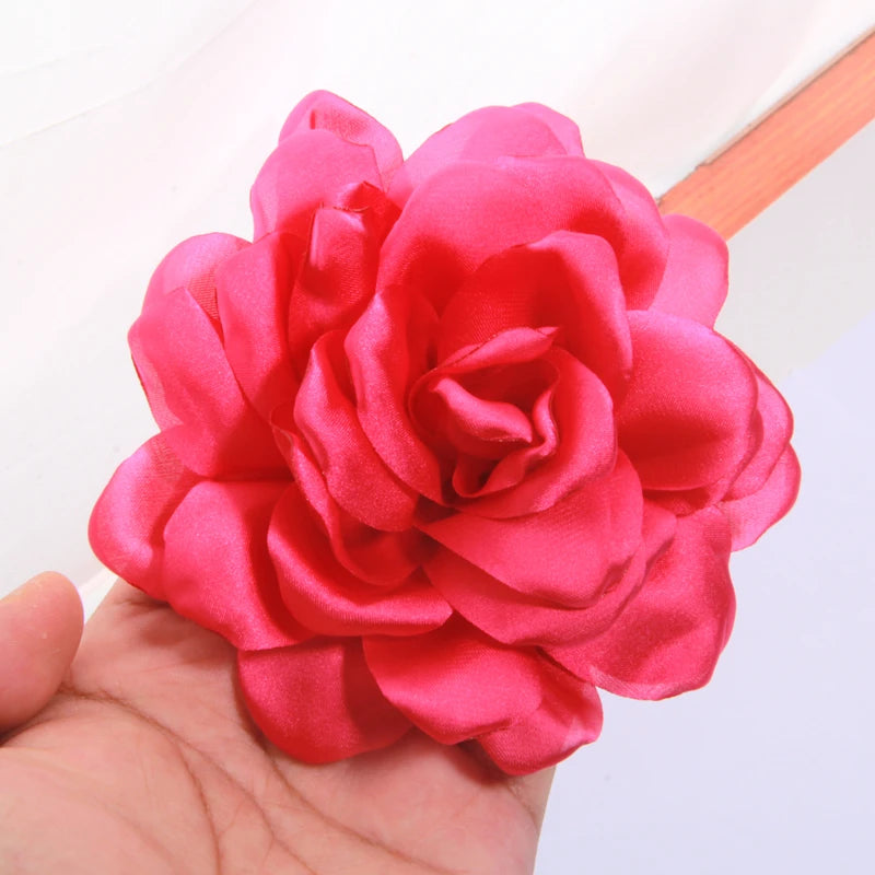 5pcs Satin Fabric Flowers 12cm Burned Edge Artificial Flowers for Sewing Wedding Dress DIY Crafts