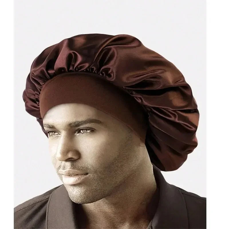 Satin Bonnets Night Sleeping Cap Large Elastic Wide Soft Band Colorful Silk Hat for Curly Hair Care Beauty Makeup for Women Men
