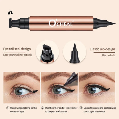 Ultimate Zwarte Eyeliner Stamp - Dubbelzijdige Waterdichte Vloeibare Pen voor Moeiteloze, Langdurige Ooglooks! Perfect Make-uptopper voor Vrouwen!