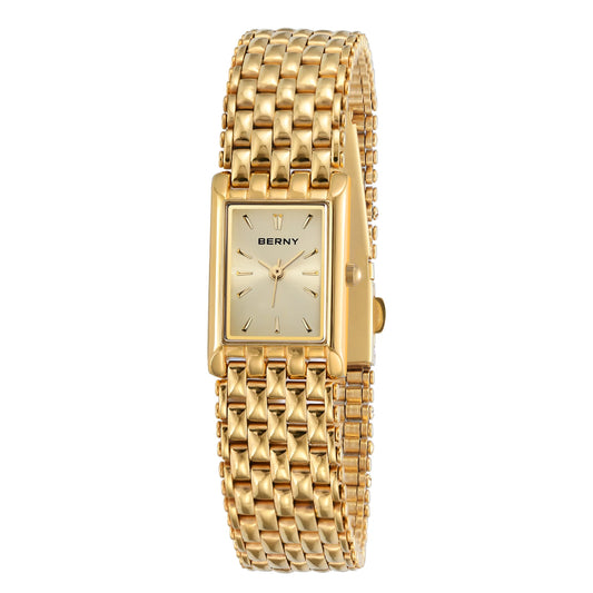 Elegante BERNY Gouden Vierkante Horloge voor Vrouwen – Luxe Kwarts Horloge met RVS Ontwerp – Perfect voor Casual Mode!