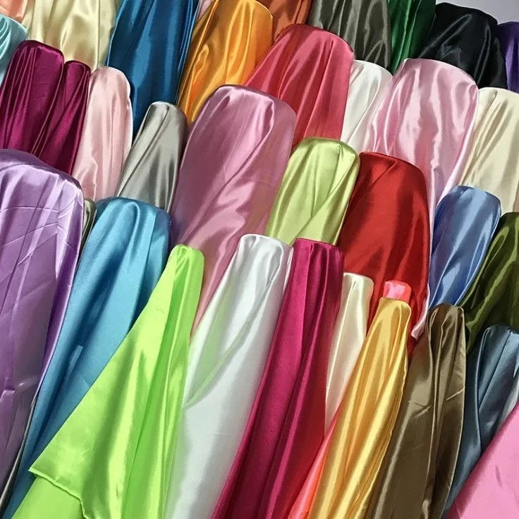 Satin Imitation Silk Fabric 150cm Wide Polyester Lining Cloth for Dresses Decor DIY Sewing by Meter