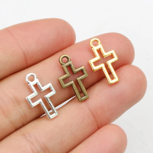 40pcs Cross Charms Antique Silver Gold Bronze Hollow Pendants