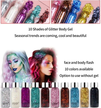 Sprankelende Lichaamsglittergel met Langdurige Pailletten voor Gezicht, Ogen en Haar - Perfect voor Feesten en Zeemeermin-geïnspireerde Looks, met Eenvoudige Verwijdering voor al je Podiummake-upbehoeften!