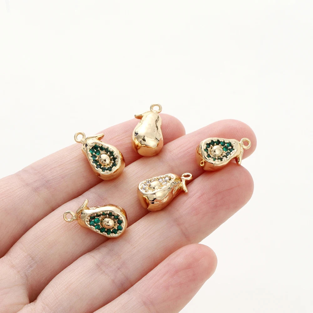 2pcs Strawberry Charms 18K Gold Plated Fruit Pendants Brass