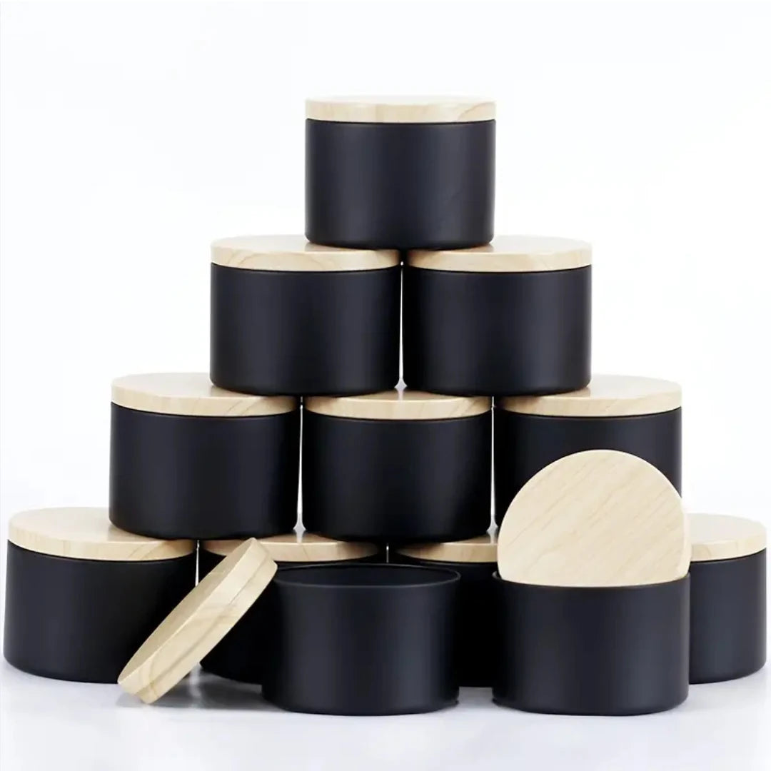 4oz Candle Tins with Wooden Lids | Empty Metal Candle Jars for Candle Making | Black White Green Purple Containers