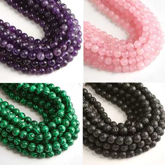 Natural Stone Beads 6mm Green Malachite Lava Amethyst Lapis Lazuli Rose Quartz Beads For Jewelry Making DIY Bracelet Necklace