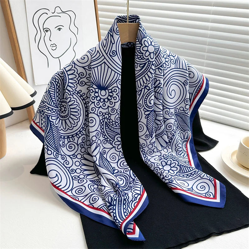 Elegante 90x90cm Twill Zijde-gevoel Vierkante Sjaal voor Dames - Luxe Haar Boomprint Hoofddoek, Sjaal en Nek Sjaal, Perfect voor Hijab of Bandana-stijl!