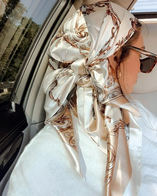 Chique Satijnen Vierkante Sjaal voor Vrouwen - Elegante 2023 Print Muslim Hijab Zijde Neckerchief Sjaal en Haartoebehoren Bandana