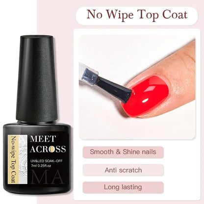 Verhoog je nagelspel met MEET ACROSS 7ml Premium Basis- en Topcoat Gel Nagellak - Soak Off Semi-Permanente UV Lak voor Stunning Manicures!