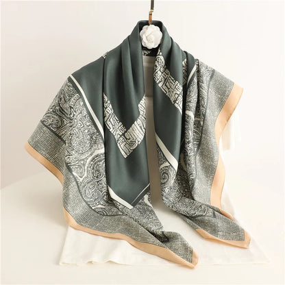 Elegante 90x90cm Twill Zijde-gevoel Vierkante Sjaal voor Dames - Luxe Haar Boomprint Hoofddoek, Sjaal en Nek Sjaal, Perfect voor Hijab of Bandana-stijl!