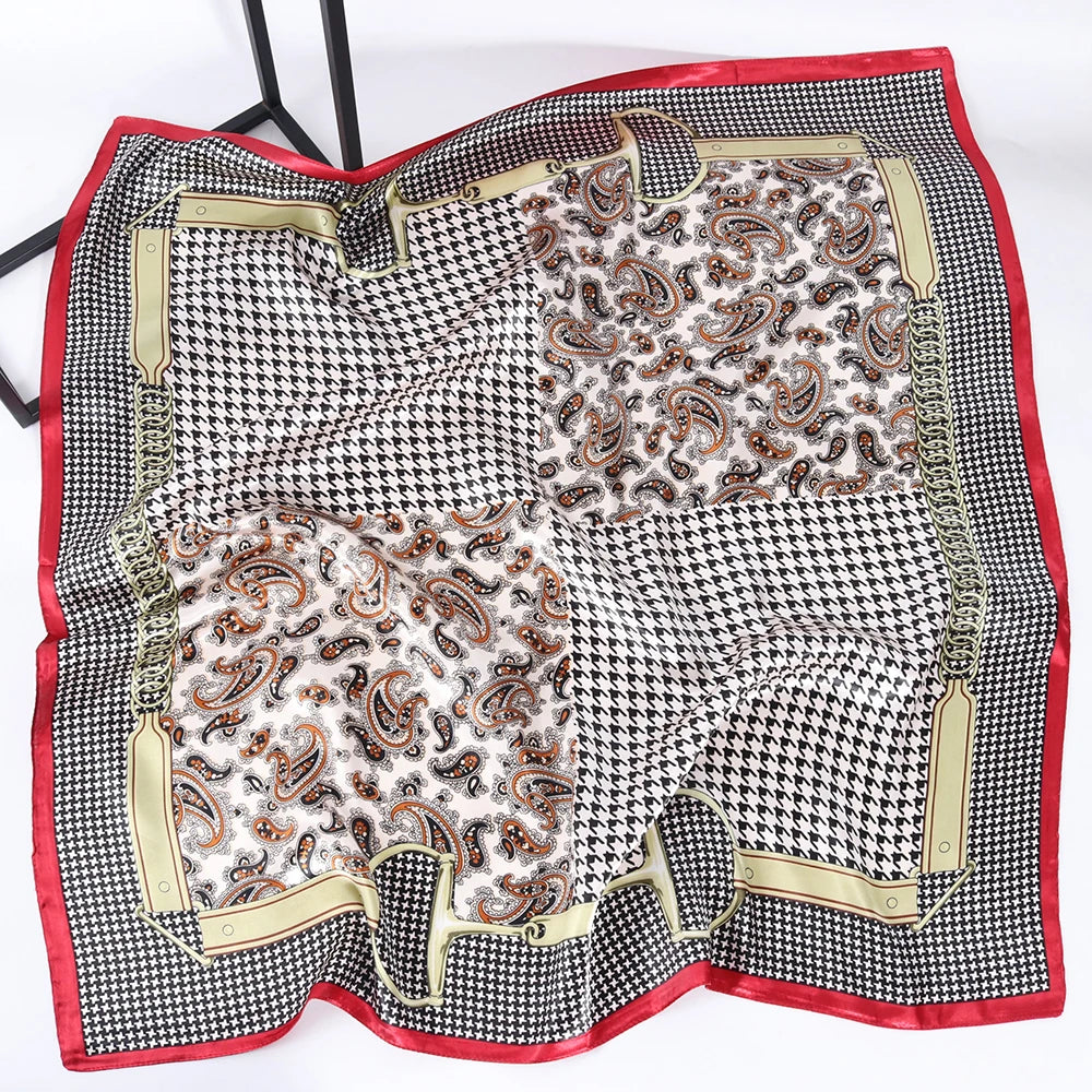 Elegante Zijden Headscarf voor Vrouwen - Luxe Satijnen Zomer Foulard & Stijlvolle 90cm Vierkante Haardoek Bandana