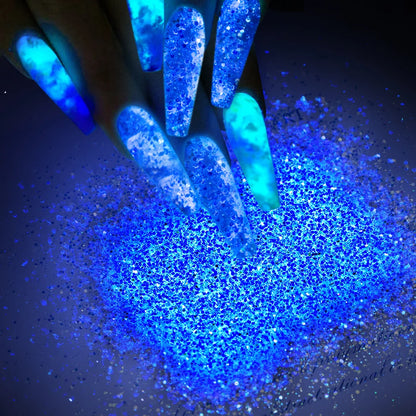 10g Blauw Groene Gloei-in-het-Donker Nagelpoeder - Luminieuze Pigmentstof voor Indrukwekkende Sieraden en Knutsel Decoraties