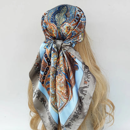 Elegante 90x90cm Bloemen Haar Sjaal voor Vrouwen - Stylish Designer Zachte Satijnen Sjaal & Halsdoek - Perfecte Vierkante Zijden Hals- & Haar Sjaal