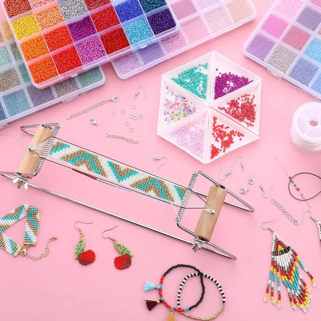 Perlenwebrahmen DIY Set Schmuckherstellung für Armbänder Ohrringe Halsketten Bastelset