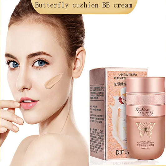 Luxueuze Air Cushion BB Cream met Vlinderoog Poeder Puff - Hydraterende Foundation, Verhelderende Concealer, Oliebeheersing en Waterproof Make-up Essentials!