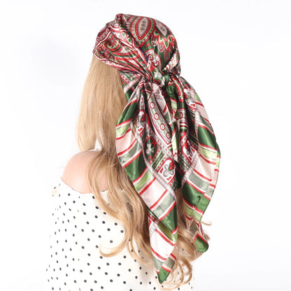 Elegante Zijden Headscarf voor Vrouwen - Luxe Satijnen Zomer Foulard & Stijlvolle 90cm Vierkante Haardoek Bandana
