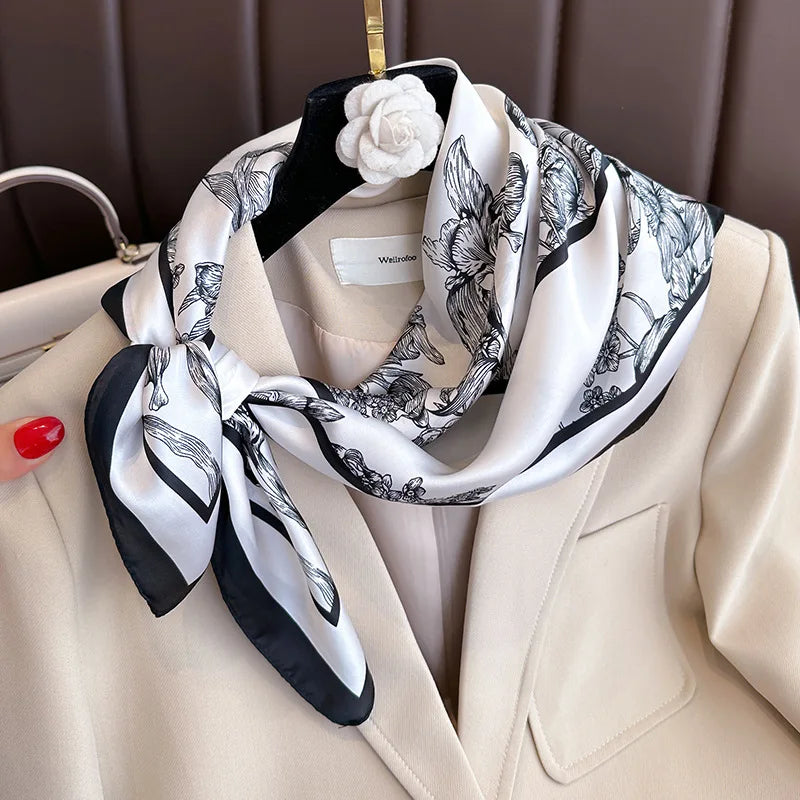 Verhoog je stijl met de 2024 mode 70x70 cm bedrukte zijden pashmina sjaal voor vrouwen - veelzijdige vierkante omslagdoek en stijlvolle haarband!