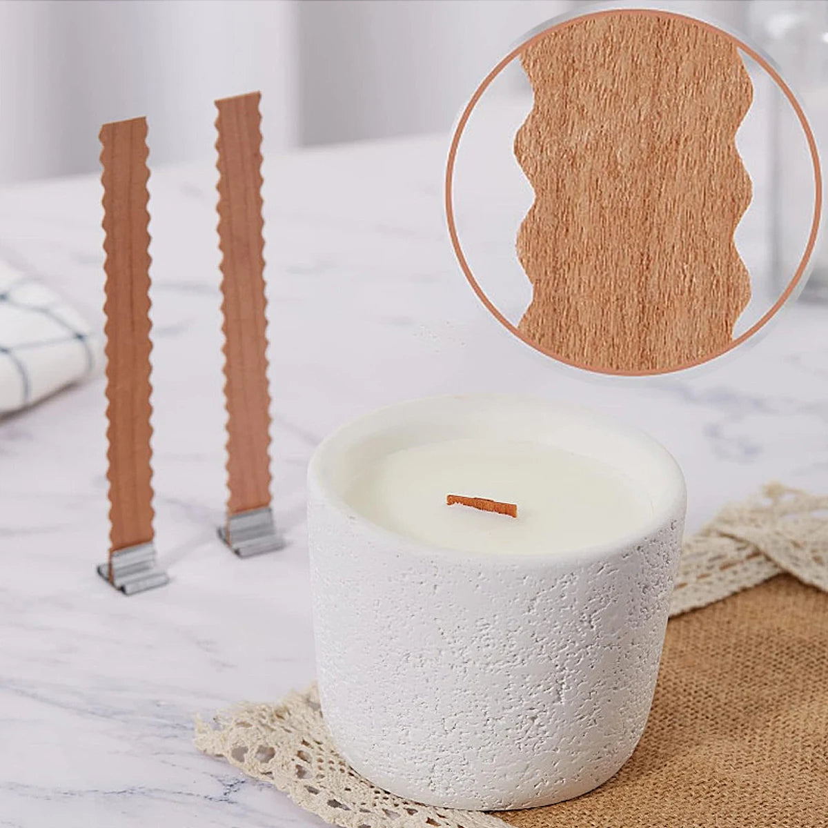 Wave Wooden Candle Wicks with Metal Clips Smokeless Eco Friendly Wood Wicks for Soy Wax DIY Candle Making