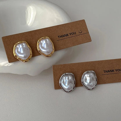 Chic Geometrische Onregelmatige Ronde Metaal Pareloorbellen voor Vrouwen - 2024 Minimalistische Stijl en Unieke Persoonlijkheid - Perfect Trendy Sieraad Geschenk!