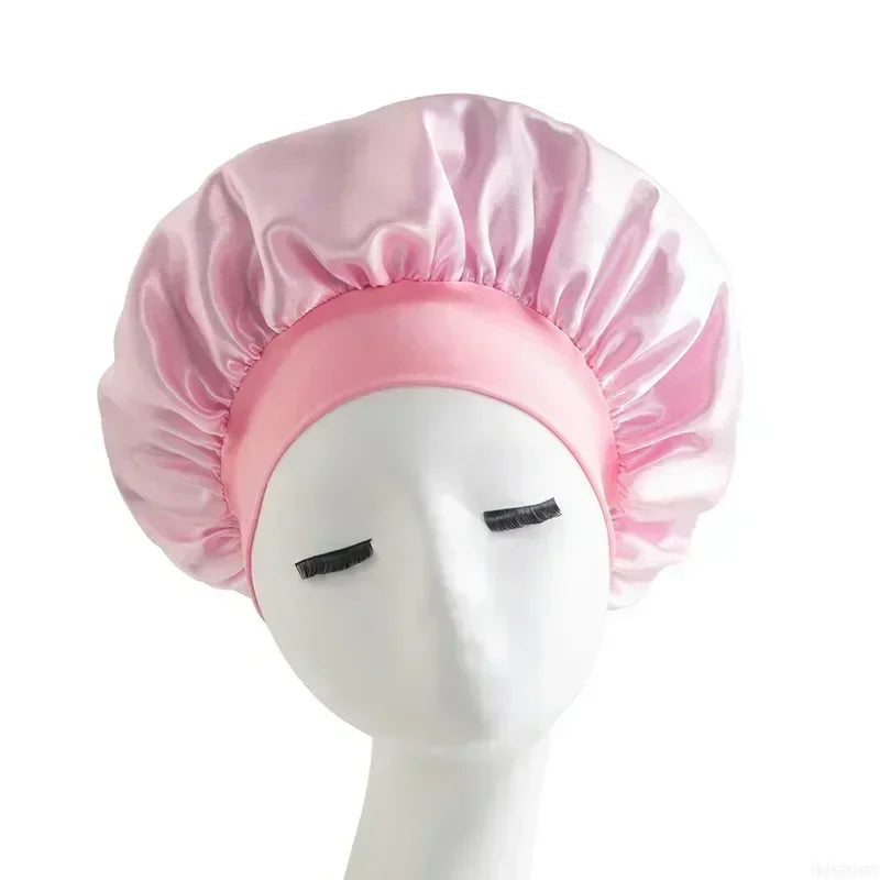 Bonnet Sleeping Cap Nightcap High Elastic Wide Brim Satin Night Hat Shower Silky Bonnet Hair Cover Wrap for Women Man Sleep Cap
