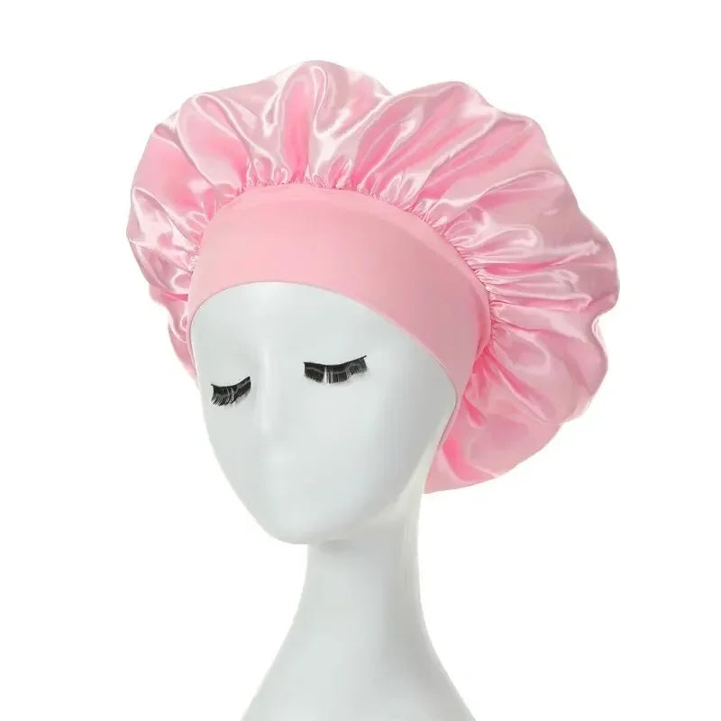 Satin Bonnets Night Sleeping Cap Large Elastic Wide Soft Band Colorful Silk Hat for Curly Hair Care Beauty Makeup for Women Men
