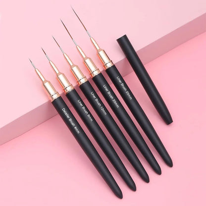 5 Formaten Zwarte Nagel Kunst Liner Penselen - Precisie Schilder Pens voor Indrukwekkende Nagelontwerpen en Fijne Details