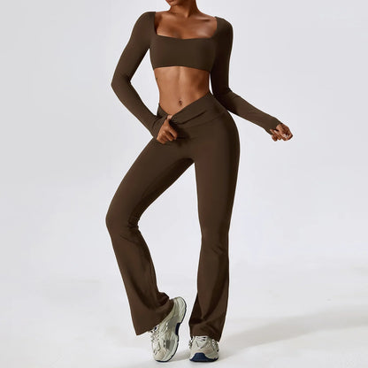Til je training naar een hoger niveau: 2-delige dames yoga set met hoge taille flare leggings en stijlvolle mouwloze vest top voor ultiem comfort en prestaties