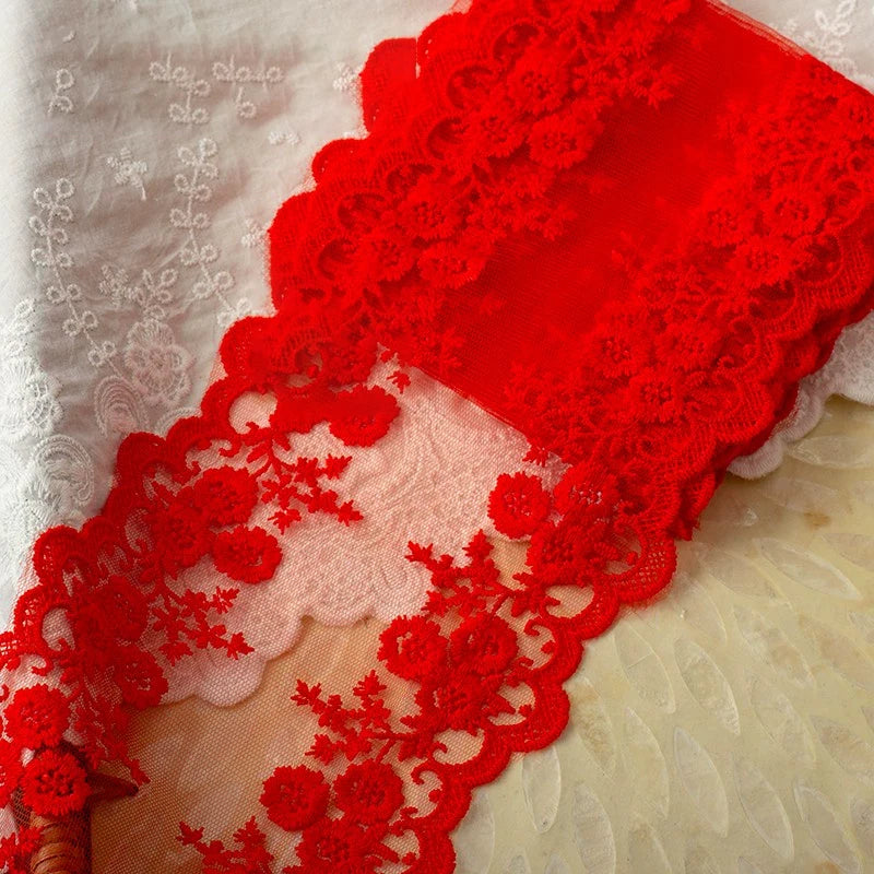 Cotton Embroidered Flower Lace Trim 1 Yard White Floral Ribbon 13.5cm Wide Sewing Curtain Dress DIY Craft Supplies