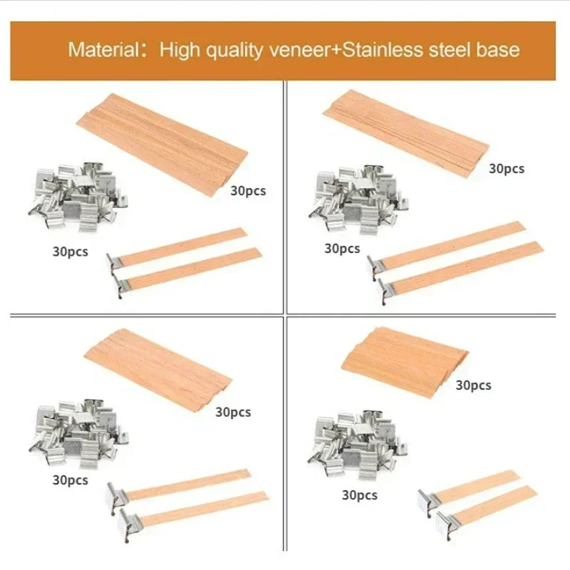 Wooden Candle Wicks with Metal Clips Natural Wood Wick Cores for DIY Soy Wax Candle Making