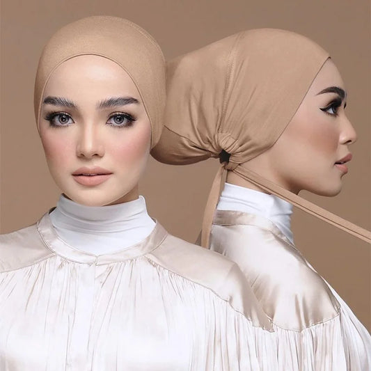 Chic Modal Moslim Turban Hoed met Binnen Hijab Cap – Stylish Islamitische Onderhoed voor Vrouwen – Veelzijdige Hoofddoek met Verstelbaar Touw