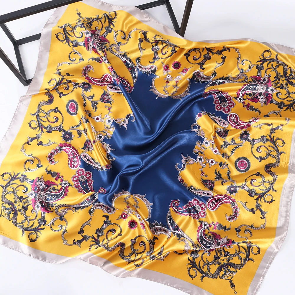 Elegante Zijden Headscarf voor Vrouwen - Luxe Satijnen Zomer Foulard & Stijlvolle 90cm Vierkante Haardoek Bandana