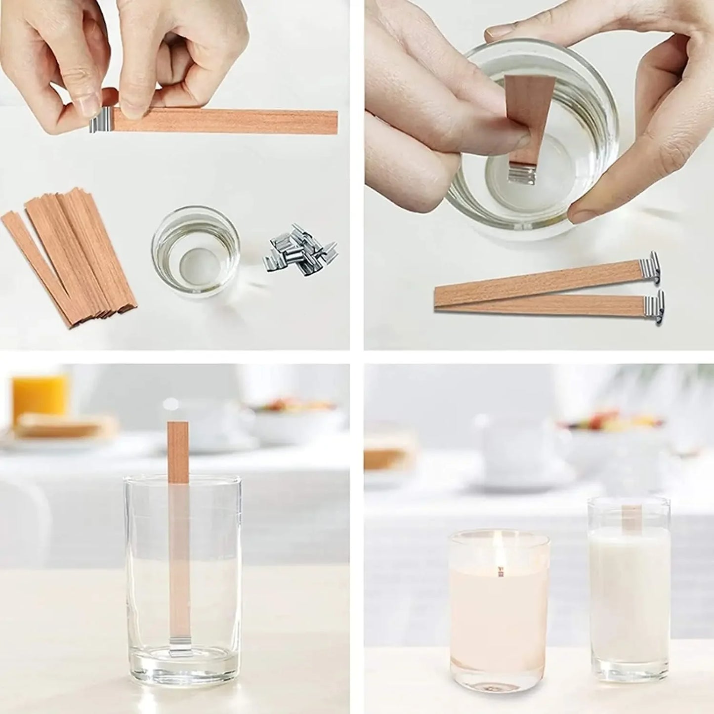 Wooden Candle Wicks with Metal Base Flat Wood Wick Tabs for Soy Wax DIY Candle Making Supplies