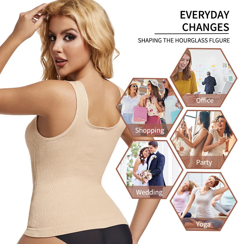 Stijlvolle S-3XL Dames Shapewear Tanktop - Naadloze Taille Trainer Tanks met Vierkante Kraag voor Buikcontrole en Lichaamsvormgeving
