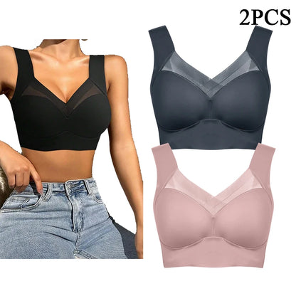 Chic & Comfortabel! 2-Pack Naadloze Beha's voor Vrouwen - Sexy Grote Maat Tops met Ondersteunende Pasvorm, Geen Draad, Ultiem Comfort
