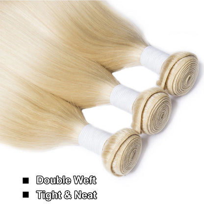 Luxueuze 100g Blonde Menselijk Haar Bundels - Zijden Steil 613 Weave voor Vrouwen - Dubbele Weft Remy Kwaliteit