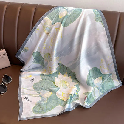 Chic 2025 Lente & Herfst Imitatie Zijde Sjaal voor Vrouwen - 70cm Gedrukt Vierkant Ontwerp, Veelzijdige Zachte Haarband & Sjaal Wikkel, Perfecte Hijab Accessoire!