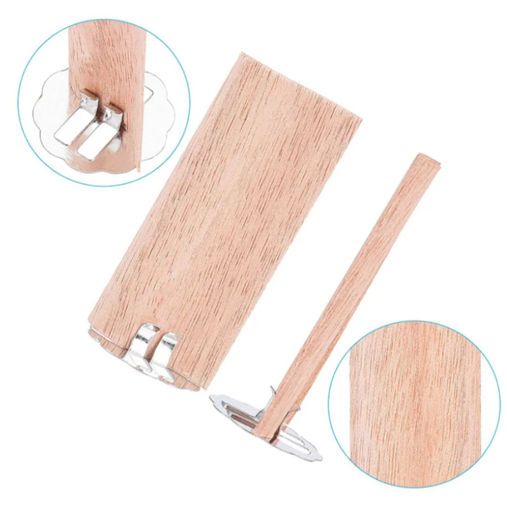 Flame Shaped Wooden Candle Wicks with Metal Base Smokeless Crackling Wick for DIY Soy Wax Candle Making 10pcs