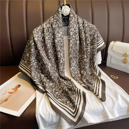 Elegante 90x90cm Twill Zijde-gevoel Vierkante Sjaal voor Dames - Luxe Haar Boomprint Hoofddoek, Sjaal en Nek Sjaal, Perfect voor Hijab of Bandana-stijl!