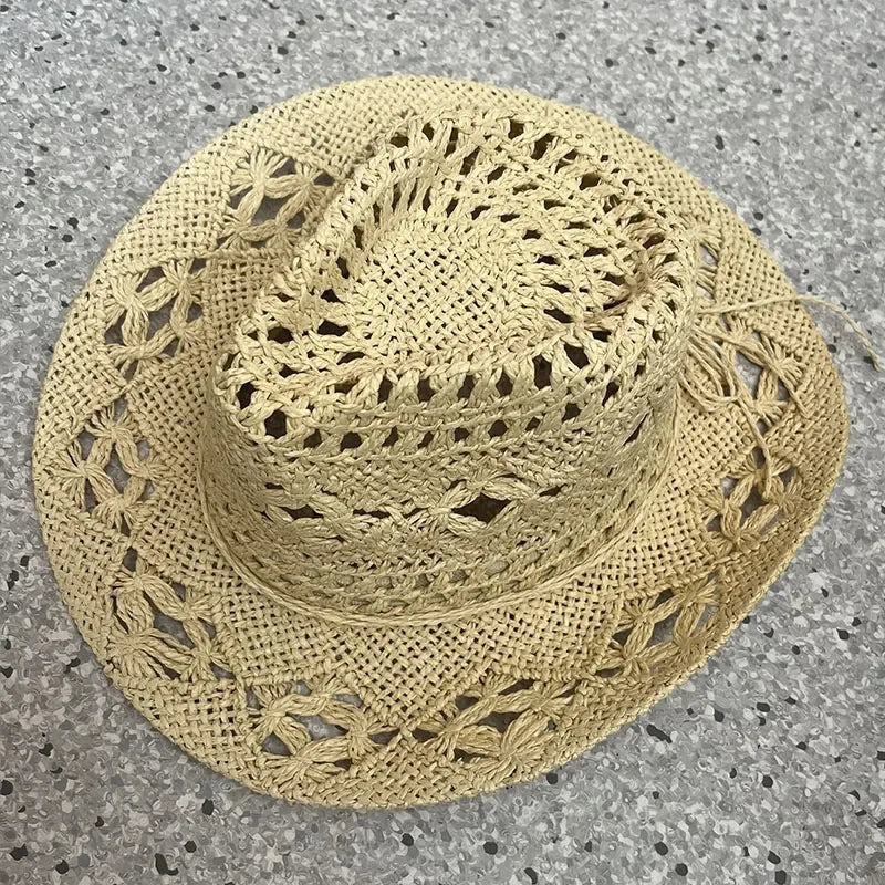 Stijlvolle Vintage Boheemse Strohoed met Houten Kralen - Perfect voor Zomerse Stranddagen en Westerse Avonturen!
